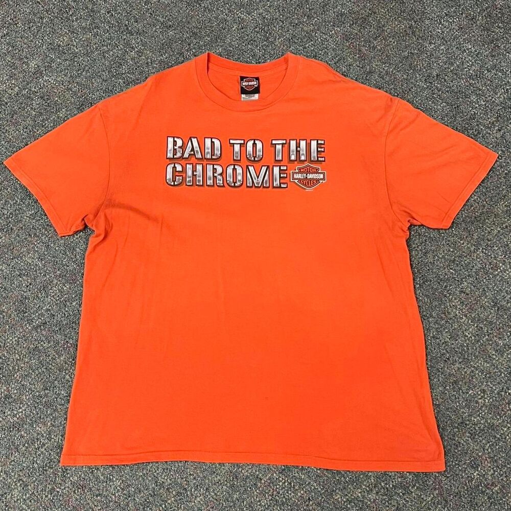 Harley Davidson Bad To The Chrome orange graphic tee
